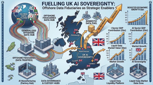 Abstract visualisation of layered digital infrastructure representing the compute, energy, data and legal foundations of AI power